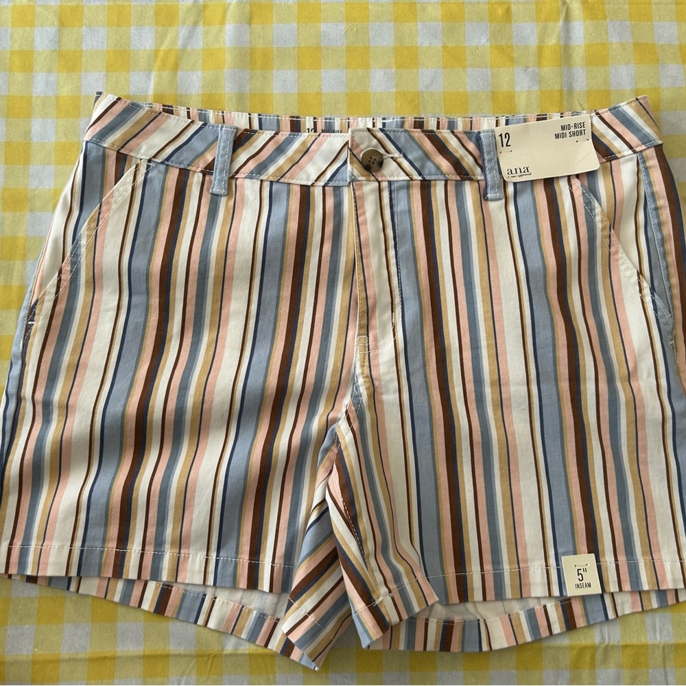 a.n.a Striped Mid-Rise Women’s Shorts in Blue, Tan, Pink, Brown, Cream